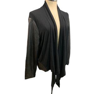 14W Amanda + Chelsea Women's Open Cardigan Vegan Leather Trim Black